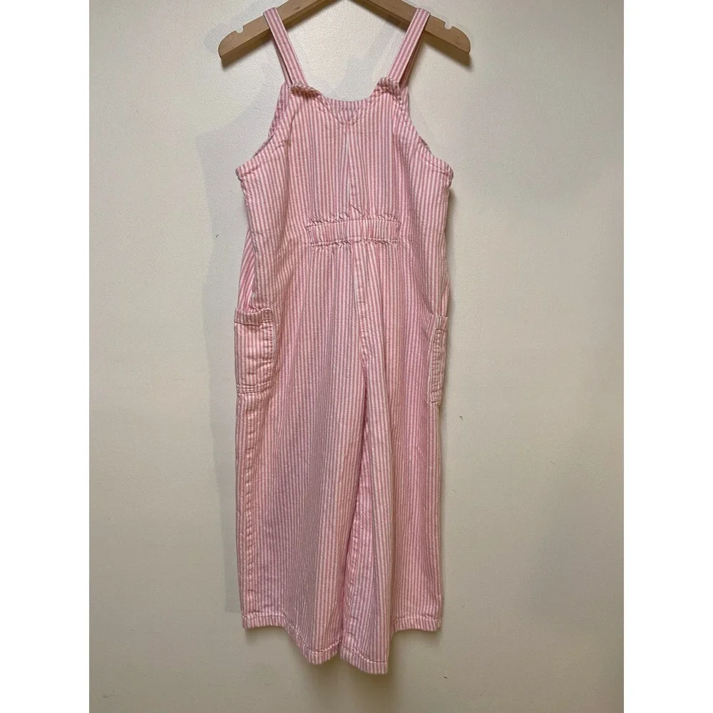 Old Navy Striped Overalls Jumpsuit Girls 5T Pink White Tie Strap Cotton Wide Leg